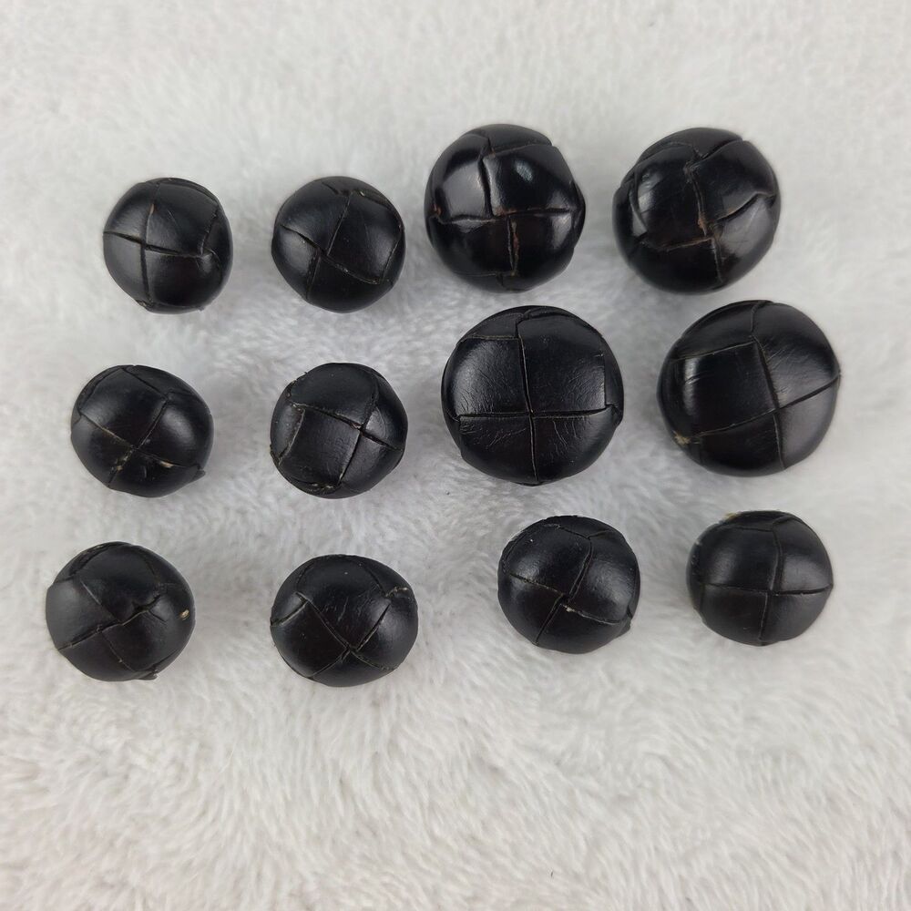 Vintage Black Leather Shank Buttons Lot 12 Blazer Coat Jacket Mixed Size